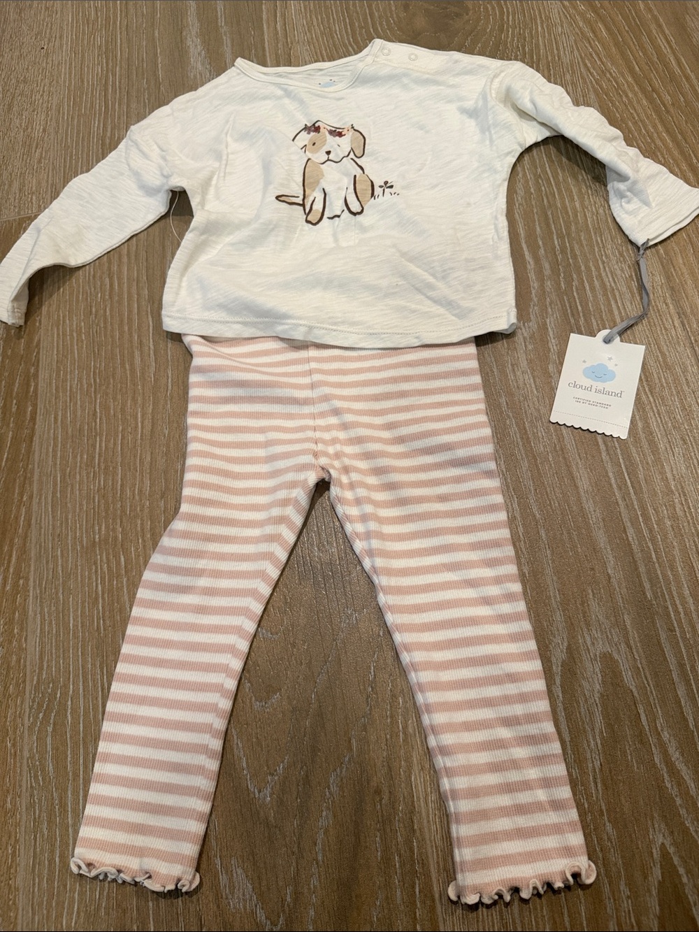 cloud island Cream Puppy Top with Pink & Cream Striped Leggings NWT Size 18M